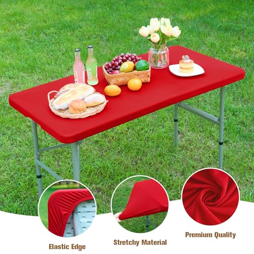 Fitted Rectangle Tablecloth 24 x 48 Inch Elastic Table Cloth for 4ft Table, Stretch Spandex Tables Cover Red Washable Polyester Tables Top Cap Cover for Dining Picnic Camping Indoor and Outdoor - color: Red, size: 48" x 24" (Rectangular)