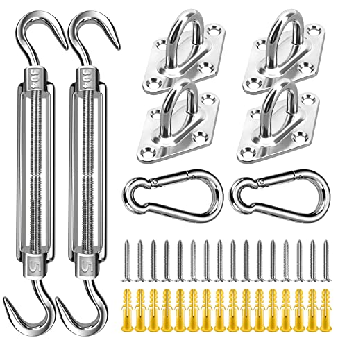 Shade Sail Hardware Kit, 5 Inch Super Heavy Duty 304 Marine Grade Stainless Steel Sun Shade Hardware Kit for Triangle/Rectangle/Square Sun Shade Sails Installation (40 PCS) - size: 5#-40PCS, style: Classic