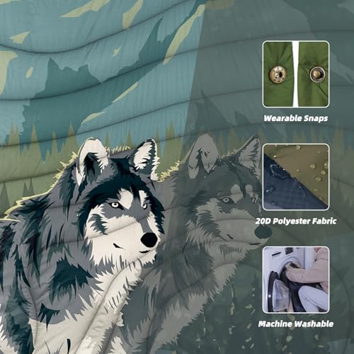 Outdoor Camping Blanket with Sherpa Lining, Extra Warm Thick Camp Blankets and Puffy Ultralight Soft Poncho DWR Camping Quilt for Cold Weather, Adventure, Sleeping, Backpacking 78"x 56" - color: Dark Blue, size: 78 x 56 inches