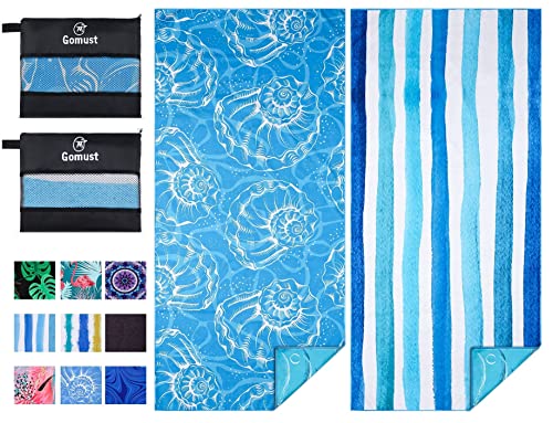 2 Pack Lightweight Thin Beach Towel Oversized 71"x32" Big Extra Large Microfiber Sand Free Towels for Adult Quick Dry Travel Camping Beach Accessories Vacation Essential Gift Blue Shell Stripe - color: 2 Pack Blue Shell Stripes
