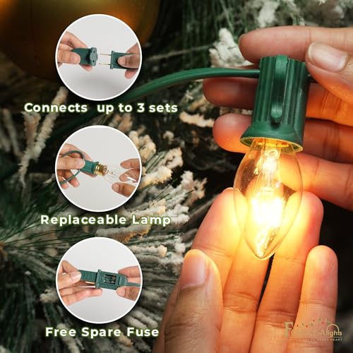 C9 26ft Indoor/Outdoor Clear Incandescent Christmas String Lights with 25 Bulbs and E17 Base | 120V, 7W - style: Clear Incandescent