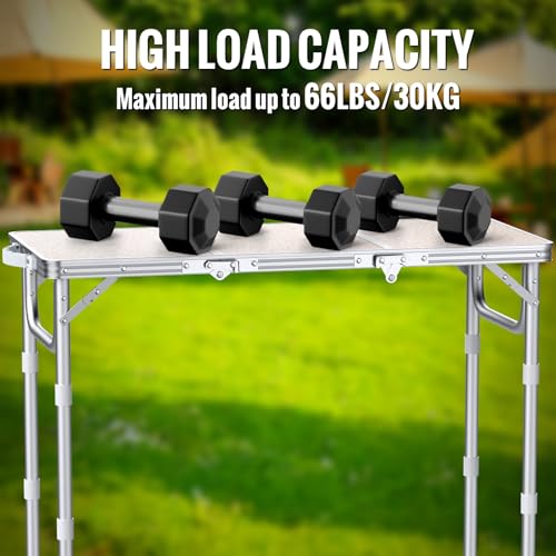 GARLLEN Folding Camping Table, 3-Height Adjustable Portable Folding Camping Table with Storage Bag, Lightweight Picnic Aluminum Table for Camping, BBQ, Outdoor, 34.2" L x 15.7" W, Silver - color: Silver, size: Tabletop Size: 34.2"l X 15.7"w