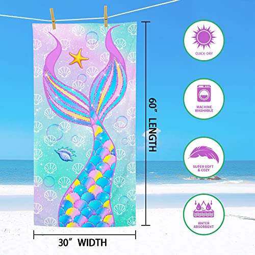 Bonsai Tree Mermaid Beach Towel, Mermaid Girl Beach Towel for Kid, Microfiber Bath Towels Gifts, Microfiber Bath Travel Towels for Women Yoga Sports 30" X 60" - color: Mermaid, size: 30"x60"