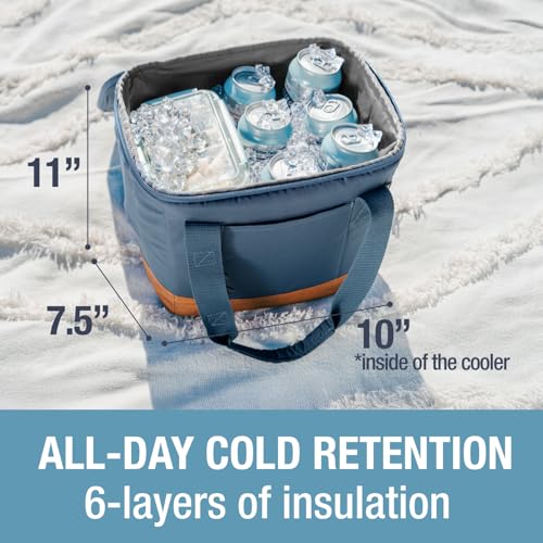 CleverMade Pacifica Collapsible Cooler Bag – Small Portable Cooler Bag for Travel, Foldable Insulated Cooler for Beach, Picnic & Road Trips, Holds Up to 18 Cans, Leakproof Soft Carry Cooler - Ocean - color: Ocean Cognac, size: Small
