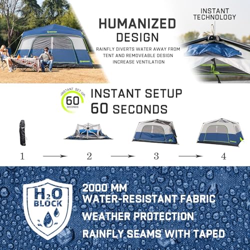 4/6/8/10 Person Instant Tent, Waterproof Pop Up Tents for Camping with Rainfly, 60 Seconds Easy Setup, Automatic Cabin Tent for Family Camping with Expandable Carry Bag & Upgraded Ventilation - color: Blue, size: 8 Person