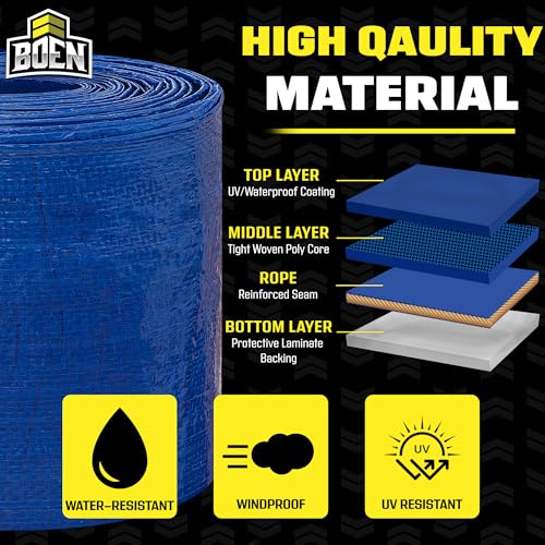 Multi-Purpose Large Tarp Waterproof Cover | Blue, 10' x 10' 4.2 Mil Thick | Rip Proof Tarps | Thick Weave Material, UV Resistant Great for Tarpaulin Canopy Tent, Boat, RV or Pool Cover - color: Blue - 4 Mil, size: 10' x 10'