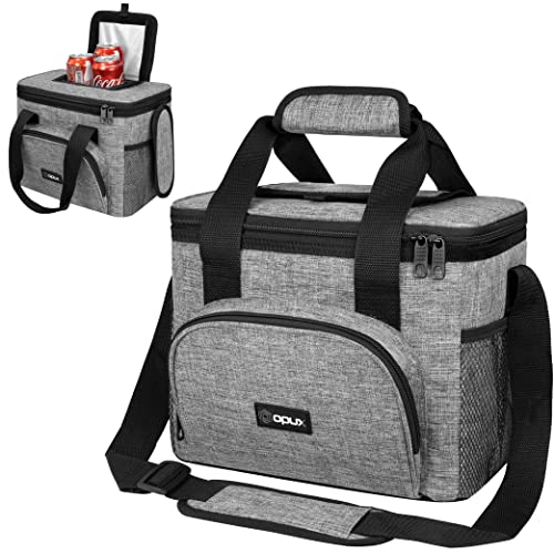 OPUX Soft Cooler Bag, Insulated Collapsible Lunch Cooler Bag for Men Work Camping Beach Travel, Portable Soft Sided Leakproof Waterproof Large Lunch Bag Box with Shoulder Strap 18 Cans, Heather Gray - color: Heather Gray, size: 18 Cans