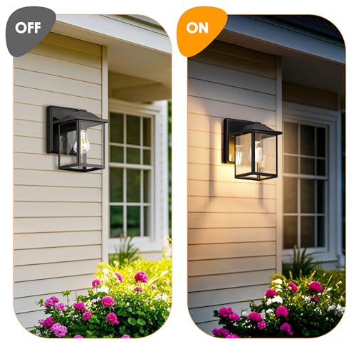 MATAMEYE Outdoor Wall Lantern, Exterior Waterproof Wall Sconce Light Fixture, Black Front Door Mounted Lighting with Clear Glass, Anti-Rust Porch Lamp - color: Black, size: 8.08 inch