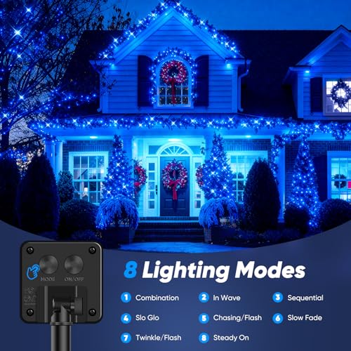 Brightever Solar String Lights for Outside, 2-Pack Total 92FT 240 LED Solar Powered Fairy Lights IP65 Waterproof, Outdoor String Light for Patio, Yard, Tree, Balcony, Garden Decorations, Blue - color: Blue, size: 2-Pack（46FT 120LED）