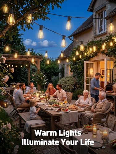 65ft-Solar-String-Lights-Outdoor-Waterproof-Solor-Powered-Patio-Light-Hanging-Outside-Backyard-Camping-Yard-Gazebo-Garden-Pergola-Bistro-Balcony-Cafe-Party-Fence-Lighting-LED with Edison Bulb & Remote