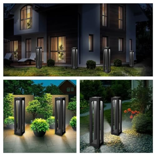 Solar Powered Outdoor Floor Lamp, Stainless Steel Solar Street Lights, Solar Floor Lamp Waterproof Deck Lights for Garden, Yard, Pathway, Porch - size: 19"H - 4Pack