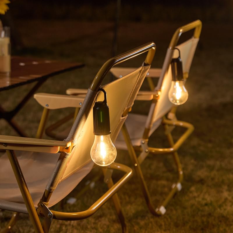 Solar Camping Lights Hanging Hooked Tent Lantern Outdoor USB Rechargeable Bulb Lamp with Clip Hook Keychain 3 Lighting Modes for Christmas Decorations Hiking Backpacking Warm Light 2 Pack