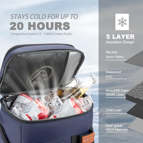 BAGPARKK Insulated Cooler Backpack,33/45 Cans Multifunctional Double Deck Leakproof Cooler Bag with Sternum Strap,Large Capacity Lightweight Travel Camping Beach Backpack - color: Blue, size: 33Can