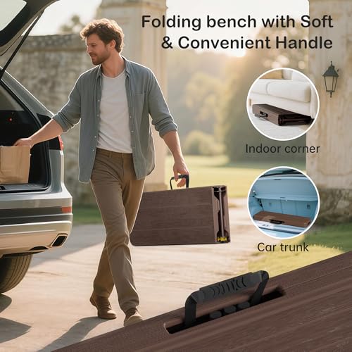 VSOAEIL 6 Foot Folding Bench, Portable Plastic Folding Bench Seat, Foldable Seat for Indoor Outdoor Picnic Camping Dining, Soccer Garden Multipurpose Entertaining Activities, Brown, 1 Pack - color: Brown, size: 1 Pack