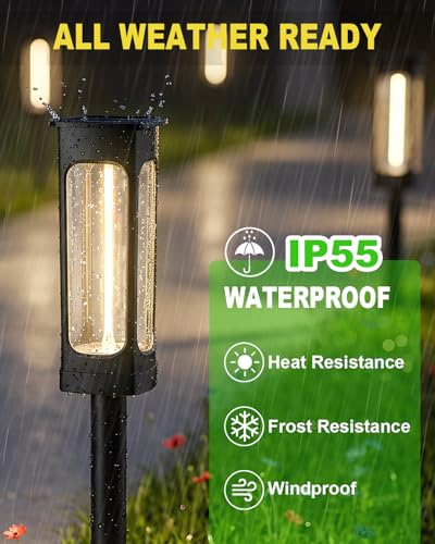 Solar Pathway Lights Outdoor - IP55 Waterproof Solar Lights Outdoor with 3000K Warm White LED, Outdoor Solar lights for Yard Patio Garden Driveway Landscape Lighting, Housewarming Gift New Home Decor - size: 6PK