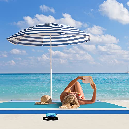 Blue Water-Resistant, Sandproof 10x9ft Beach Blanket with Umbrella Hole–Beach Mat, Compact and Lightweight, Stuff Sack, 4 Stakes, Sand Pockets, Works with Beach Canopies, Umbrellas, Kids Tents - color: Blue, size: 9x10