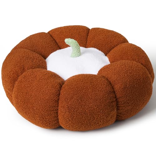 24 Inch Pumpkin Floor Cushion – Large Plush Round Pillow Seat for Living Room, Meditation, Reading & Relaxation – Versatile Seating, Back Support & Pet Bed - Cozy Aesthetic Home Deco