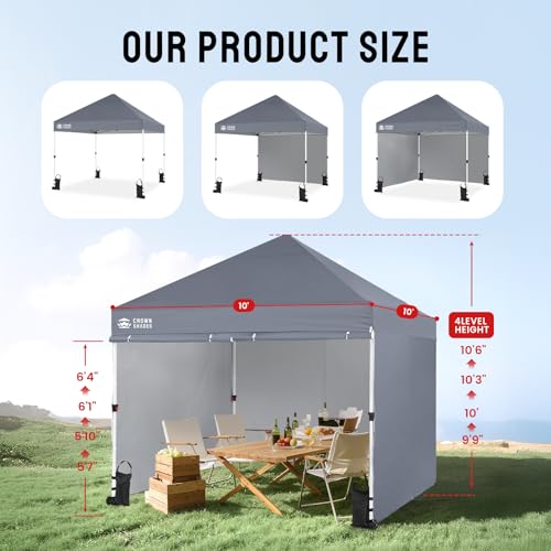 CROWN SHADES 10x10 Pop Up Canopy Tent Instant Commercial 1-Person Setup Patended Centerlock with 400D Fabric, 4 Sidewalls, 4" Wheels, 4 Upgraded Weights, Sto'N Go Bag, Gray - color: Gray, size: 10x10 Tall Center