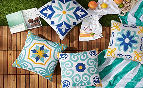 Pyonic Outdoor Waterproof Throw Pillow Covers Set of 4 Floral Printed and Boho Farmhouse Summer Outdoor Pillow Covers for Patio Funiture Garden 18x18 Inch Blue - color: Blue, size: 18" x 18" (Pack of 4)