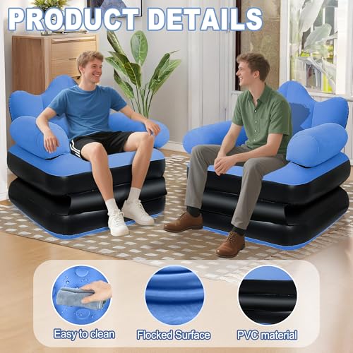 SeaSlep Blow Up Pull Out Couch with Headboard,Inflatable Couch with Flocked Surface,Folding Inflatable Chair for Adults,Portable Air Sofa Bed,Durable Air Couches,Inflatables couches for Camping-1pc