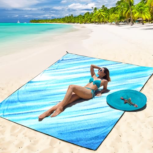 AISPARKY Beach Blanket Waterproof Sandproof Lightweight Durable Compact Sand Free Beach Mat 79”x 83” for 1-4 Adults for Festival Travel Camping Hiking Picnic Blanket (Slanting-BL&W) - color: Slanting-bl&w-ripple
