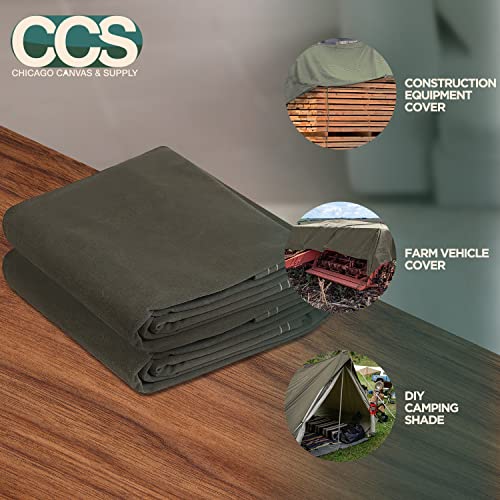 CCS Waterproof Canvas Tarp Cover (21oz) – Heavy Duty Duck Cloth, Waxed Canvas Tarpaulin with Rustproof Brass Grommets for Camping, Construction, Equipment & Outdoor Use (Olive Drab,8x10 Ft) - size: 8 By 10 Feet