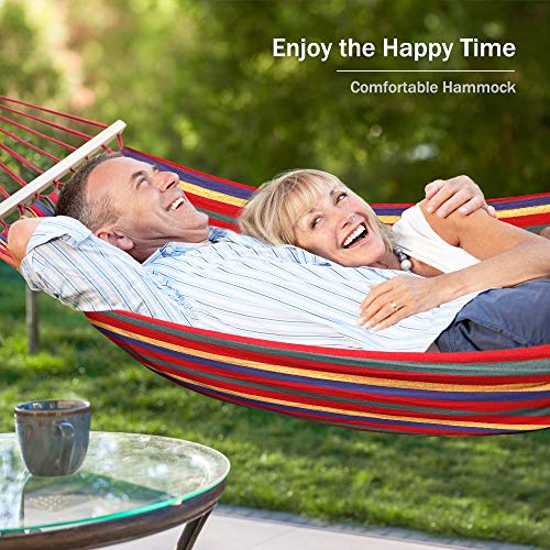MOSFiATA Hammocks Portable Camping Hammock Upgraded 550lb Comfortable Fabric Hammock with Two Anti Roll Balance Beam and Sturdy Tree Straps for Camping, Patio, Backyard, Outdoor - color: Red