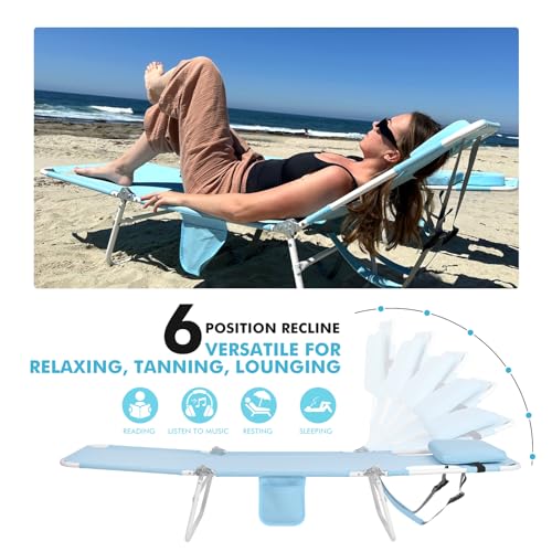 3 in 1 Women Comfort Backpack Beach Tanning Lounge Chair with Cushion Face Hole Softer Padded Adjustable Washable, Layout Sun Chair for Adults Outside Reading Sunbathing Poolside, 6 Position, 2 Pack - color: Light Blue / 2 Pack