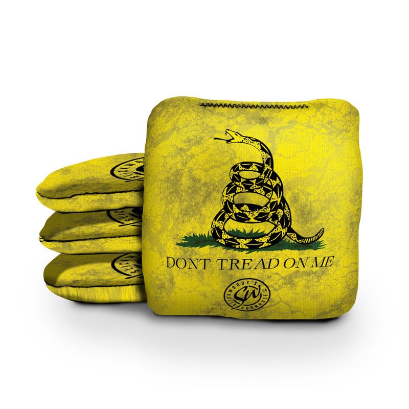 Slick Woody's Official Brand Beer + American Flag Cornhole Bags – Resin-Filled Tournament Performance with Dual Sided Professional Use Fabric- Set of 4 - color: Don't Tread on Me