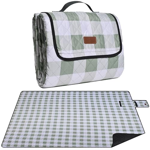 Extra Large Picnic Blanket 80''x 60'' Picnic Mat Waterproof Sand Proof Foldable for Beach, 5-Layer Outdoor Blanket for 6 to 8 Adults,Camping Lawn Hiking Travel Park Music Festival Wedding Mats(Green) - color: Green, size: 5' x 6'8" (Square)