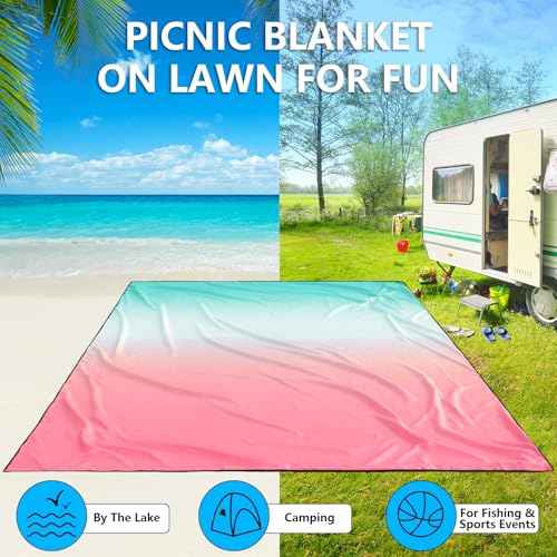 AISPARKY Beach Blanket Waterproof Sandproof Extra Large, Oversized Beach Mat, Quick Drying&Compact&Lightweight, Picnic Blankets Vacation Essentials for Outdoor Beach Camping (108" X 120" (8 Person)) - color: Gradient - Pink Green, size: 10' x 9'