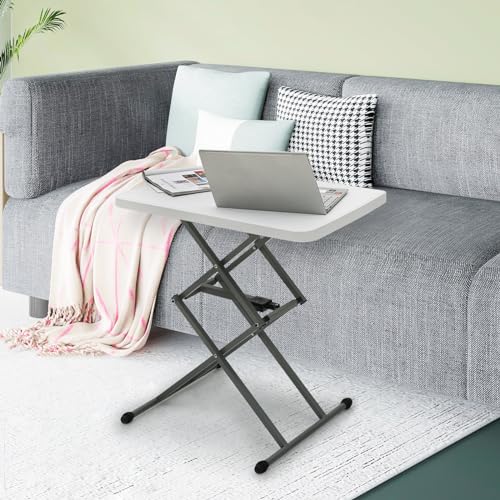 Athena Collection Folding TV Tray Table Couch Table with 5 Height Adjustable, Portable Small Folding Table Dinner Tray Laptop Table for Living Room Small Space for Eating on Bed Sofa Couch - color: White-w Foot, size: 17.5"D x 26"W
