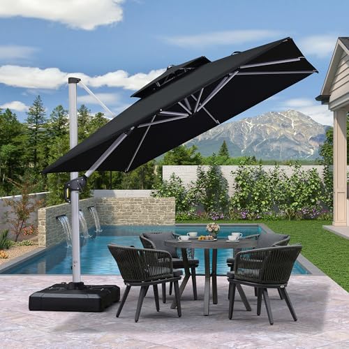 PURPLE LEAF 9ft Patio Umbrella Outdoor Square Umbrella Large Cantilever Umbrella Windproof Offset Heavy Duty Sun for Garden Deck Pool Patio, Black - color: Black, size: 9' X 9'