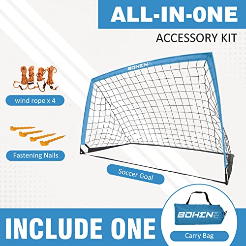 BOHEN 9x5 FT Kids Soccer Goals with Carry Bag, Portable Folding Soccer Net for Backyard Training, Indoor/Outdoor Use for Youth and Adult - color: Blue, size: 9x5ft, 1 Pack