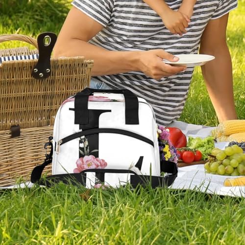 Letter L Insulated Lunch Bag for Women Men Reusable Waterproof Lunch Box Cooler Tote Bag One shoulder portable meal bag Portable Adult Lunchbox for Work Picnic Hiking Beach - color: Letter L