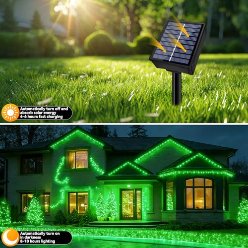 Solar String Lights Outdoor Waterproof 2 Pack Total 66ft 200LED 8 Modes Twinkle Lights Solar Fairy Lights for Patio, Garden Yard Party Wedding Tree Christmas Halloween Decoration, Green - color: Green