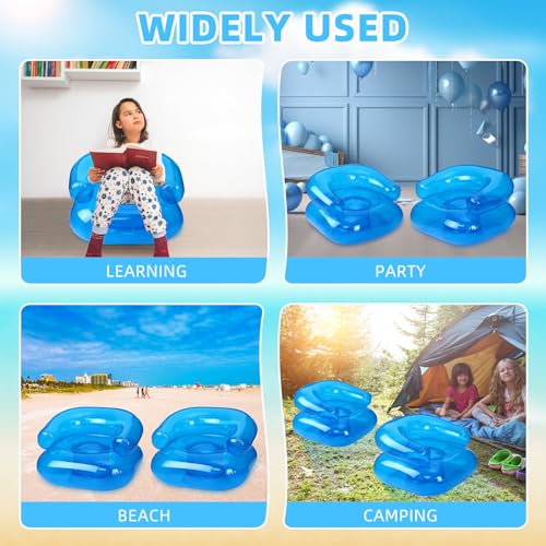 4 Pcs 28 Inch Kids Inflatable Chairs Blow up Chairs Inflatable Furniture Novelty Blow up Couch Seat Waterproof PVC Air Sofa Couch for Kids Beach 90s Party Camping, Picnics Party Supplies - color: Blue