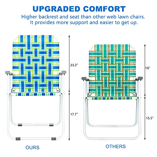 VINGLI Patio Lawn Webbed Folding Chairs Set of 2, Outdoor Beach Portable Lawn Chair Camping Chair Beach Chair for Yard, Garden Dining (Blue, Classic) - color: Blue, size: Regular Size