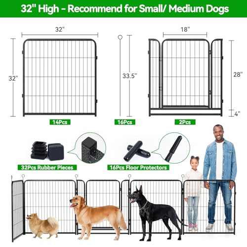 Kfvigoho Dog Playpen Outdoor Extra Wide 16 Piece Panels Heavy Duty Dog Fence 32" Height Anti-Rust with Doors Portable for RV Camping Yard, Total 42FT, 140 Sq.ft, Snowy Black - style: 32"W x 32"H