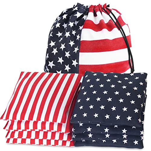 Nattork Cornhole Bags Set of 8 - Premium Corn Hole Bean Bags for Tossing - All Weather Resistant 8 Duck Cloth Double Stiched Corn Hole Bags and Tote Bags - Regulation Size - color: American Flag