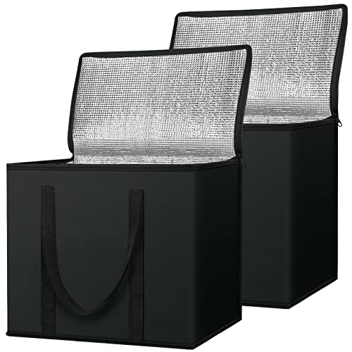 BALEINE 2Pk Insulated Reusable Grocery Bags, Collapsible Cooler Bag for Groceries, Heavy Duty Large Insulated Bag (16''x9''x13'', Charcoal Black) - color: Charcoal Black