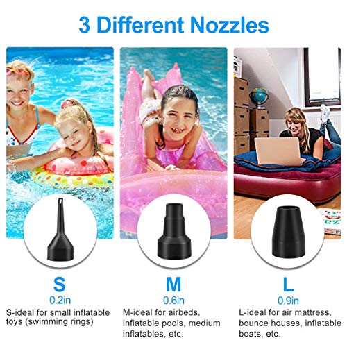 Electric Air Pump for Inflatables, Air Mattress Pump Inflator Deflator Pumps with 3 Nozzles Pool Air Pump for Float Inflatables(130W)