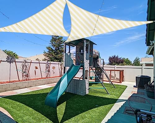 Coarbor 2' x 2' x 2' Sun Shade Sail Canopy Sunshade Outdoor Heavy Duty Triangle Fabric Cloth Screen for Patio Garden Yard Deck Pergola Canopy (Beige White Strip) - color: Beige White, size: 2'x2'x2'