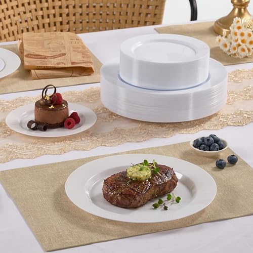Fijinhom 100PCS White Disposable Plates for 50 Guests Including 50PCS 10" Dinner Plates & 50PCS 7" Dessert Plates, White - color: White, size: 50 Guests-100pcs