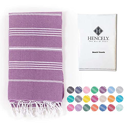 Hencely Turkish Beach Towel 37x68 Oversized, Sand-Free, Quick-Dry, Lightweight - Travel Essential for Pool & Bath - Striped 100% Cotton Bathroom Towels Accessories Gift (Purple) - color: Purple