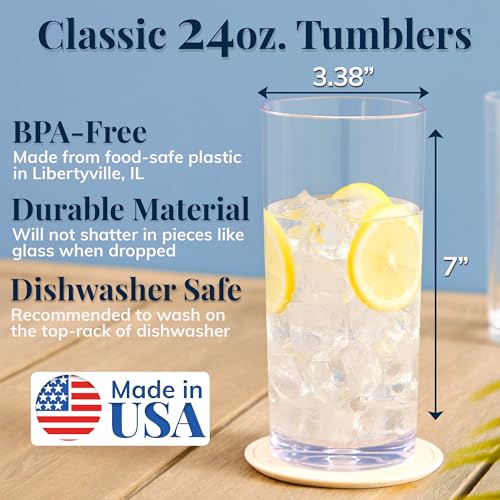 US Acrylic Classic Clear Plastic Reusable Drinking Glasses (Set of 6) 24oz Iced-Tea Cups | BPA-Free Tumblers, Made in USA | Top-Rack Dishwasher Safe - color: Clear, size: Iced-Tea Tumblers