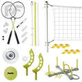 Franklin Sports Fun 5 Combo Outdoor Game Set - Backyard, Beach + Camping Games for Kids - Badminton, Volleyball, Flip Toss, Flying Disc - Horseshoes or Ring Toss - style: Yellow Combo Set