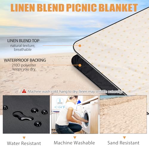 Picnic Outdoor Blankets Waterproof Large - Beach Mat Sand Free Foldable with Carry Strap | Portable Camping Blanket | Park Blanket for Grass Park, Hiking, Travel, Concerts, Indoor (Yellow Flower) - color: Yellow Flower