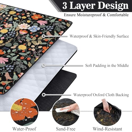 Picnic Blankets Waterproof Foldable Extra Large,80"x 80" Outdoor Beach Blanket Sandproof,3-Layer Lightweight Handy Mat Tote Picnic Camping Rugs for Outside Your Rv (Strawberry Floral) - color: Picnic Blankets 5