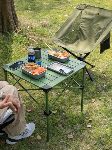 iClimb Lightweight Stable Alu. Folding Square Table Roll Up Top with Carry Bag for Camping Picnic Backyards BBQ Camp Kitchen (Green, M) - color: Green, size: Medium